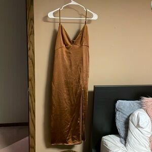 Brown maxi/midi triangle top dress with side slit